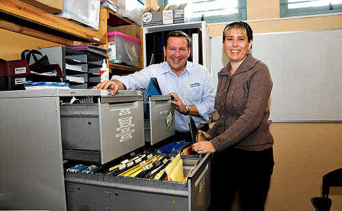 LEAP INTO THIS CENTURY: Member for Gympie David Gibson and Judy Brauer with the old “antiquated” CYS data base, which will be streamlined and digitalised in the coming months. LEAP INTO THIS CENTURY: Member for Gympie David Gibson and Judy Brauer with the old “antiquated” CYS data base, which will be streamlined and digitalised in the coming months.